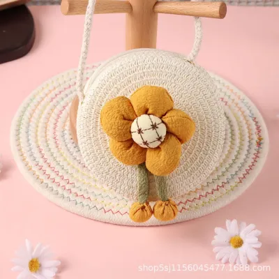 Straw Weaving Flower Round Shoulder Bag 